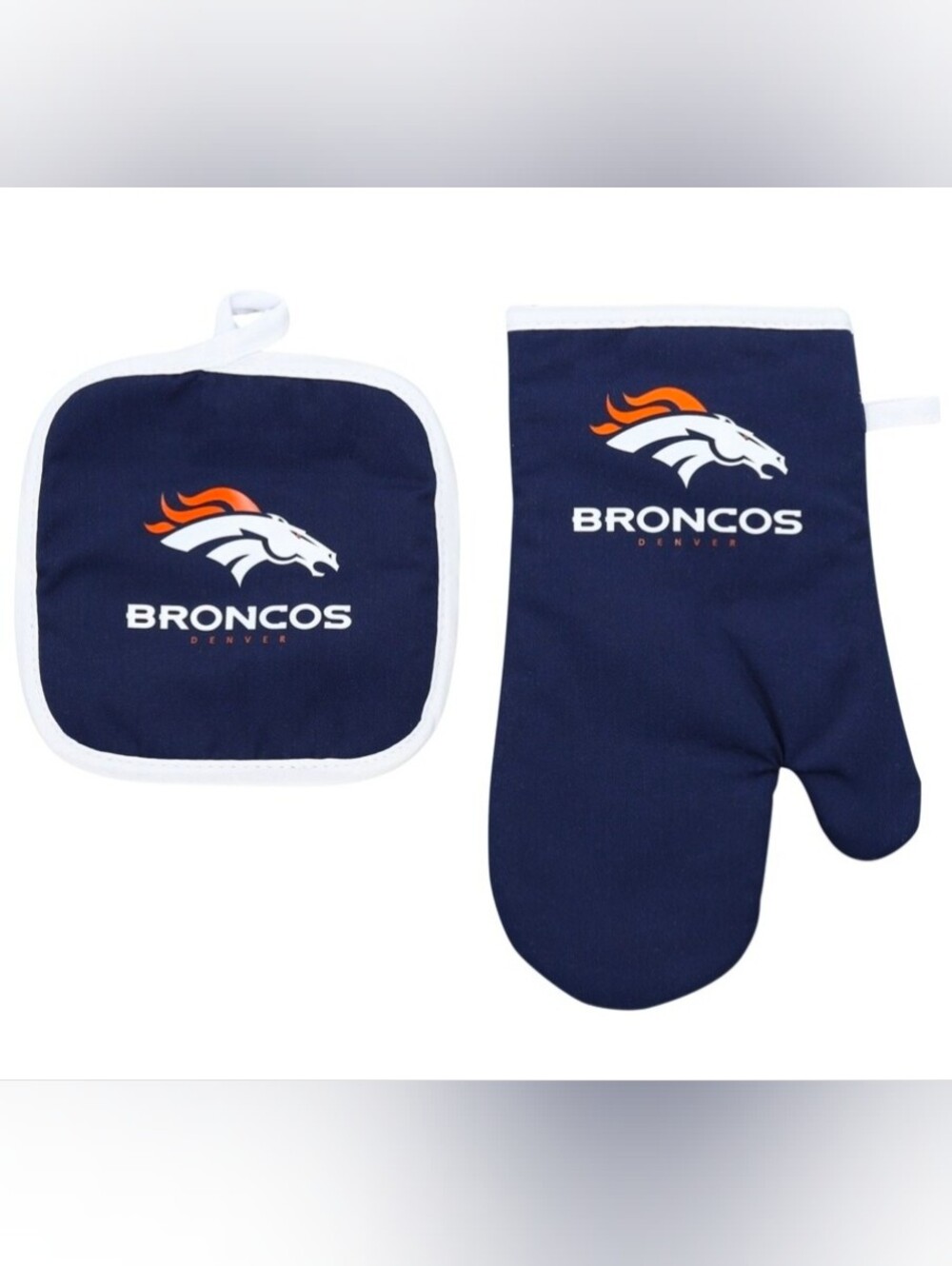 NFL Denver Broncos Navy Blue Oven Mitt and Pot Holder Set